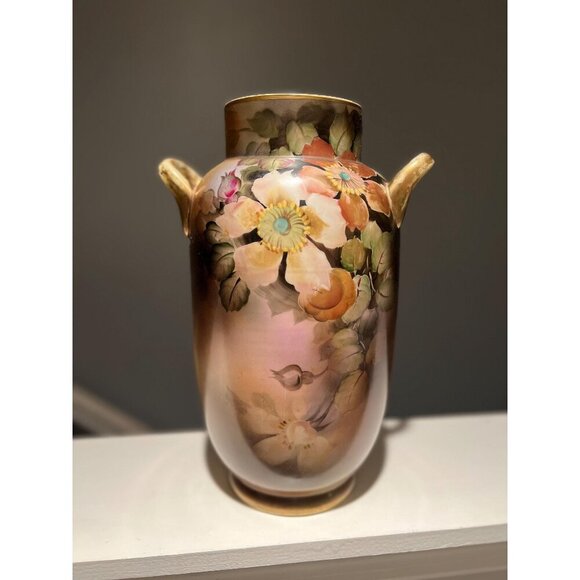 Rare Hand-Painted 13 Inch Nippon Urn/Vase – Smokey Amethyst Clematis - Picture 1 of 6